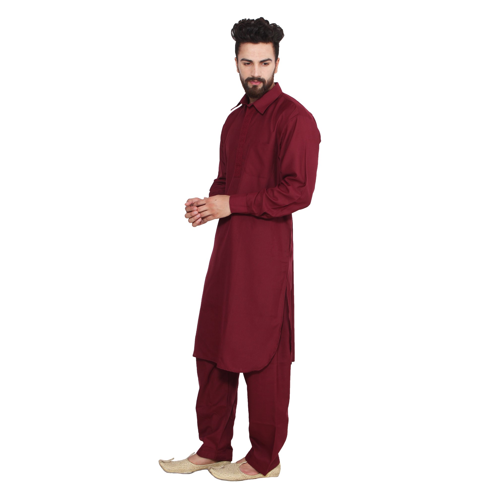 Sojanya (Since 1958 Men's Maroon Cotton Blend Pathani Kurta Salwar