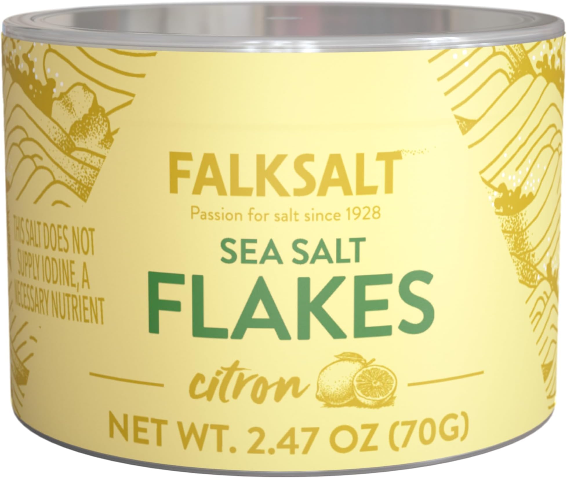 FALKSALT | Citron Sea Salt Flakes 2.47oz. | Gourmet Finishing Salt | Non-GMO, Kosher and Halal Certified