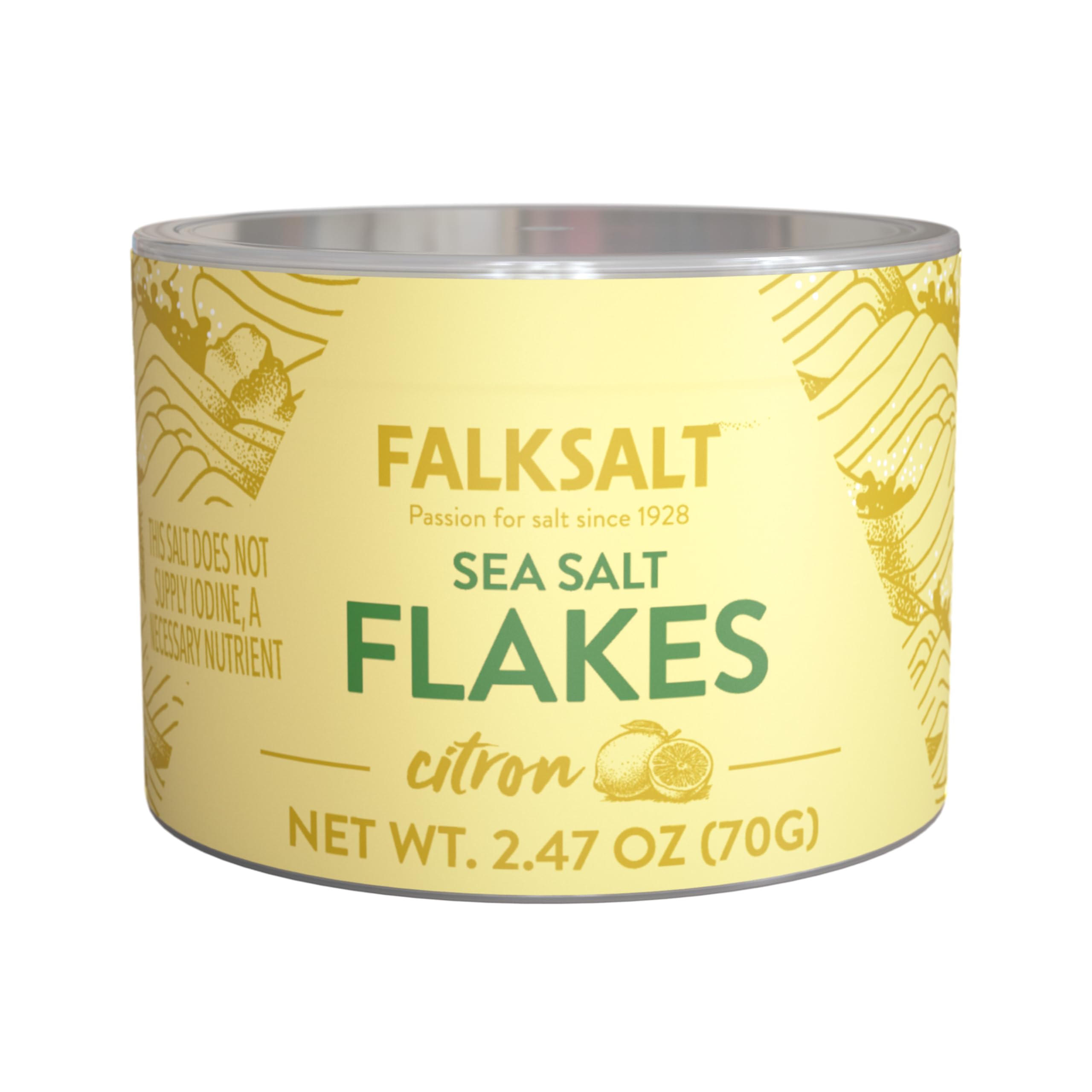 Falksalt - Citron Lemon Sea Salt Flakes, Handcrafted, Kosher, and All Natural Finishing Salt (2.47 oz)