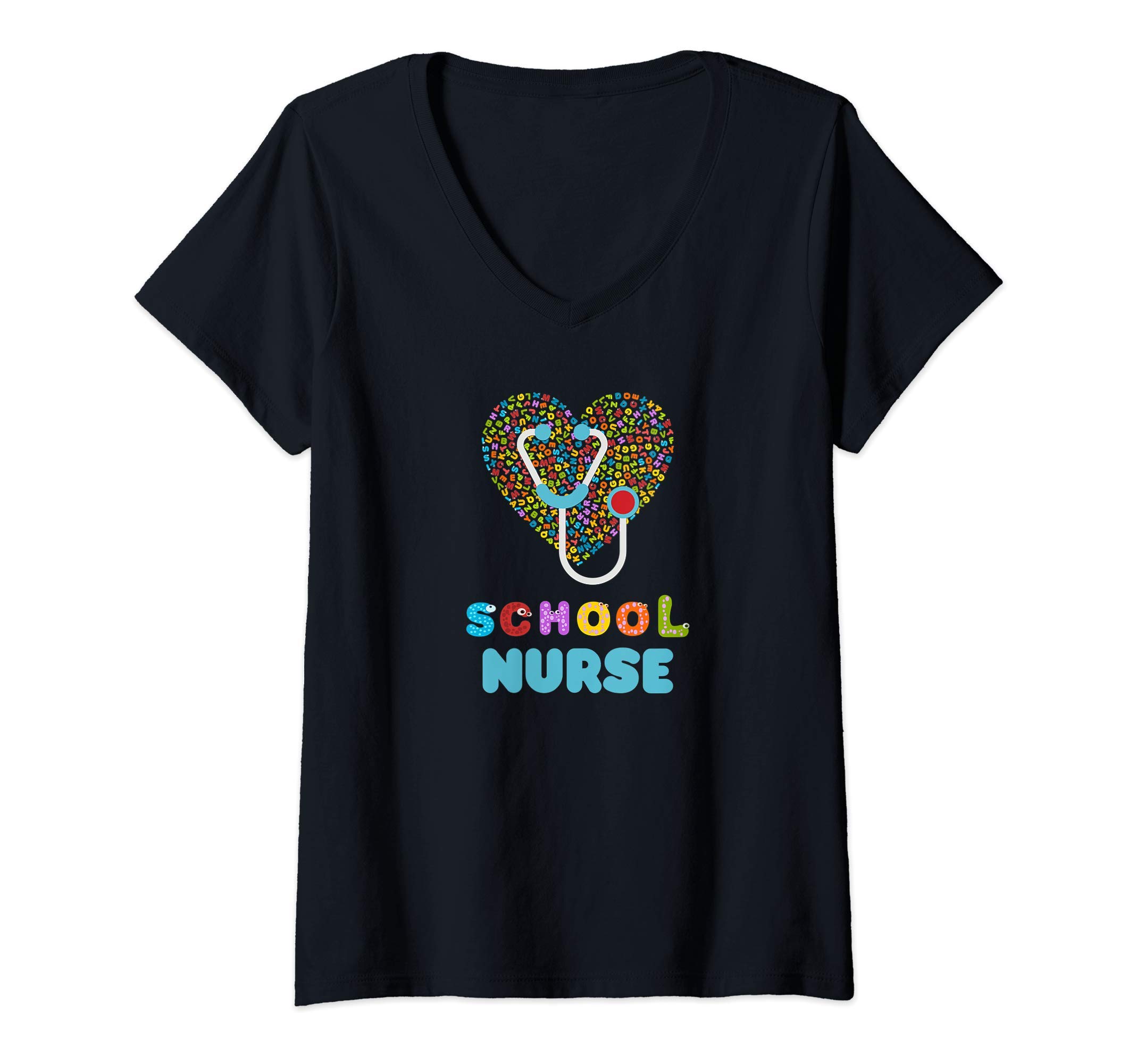 Womens School Nurse Appreciation Week Gift Nursing Love V-Neck T-Shirt