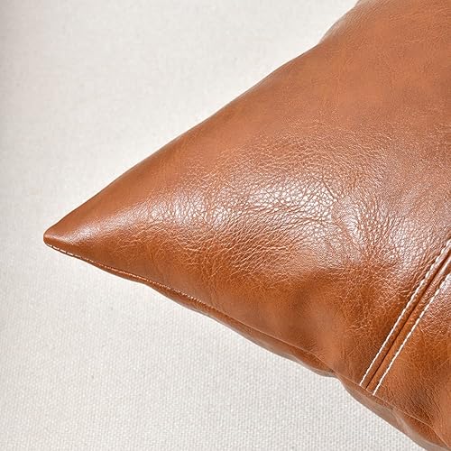 Miniatura 4 de Fancy Homi Paquete de 2 fundas de almohada decorativas de piel sintética marrón de 16 x 16 pulgadas para sala de estar, sofá, cama, sofá, funda de