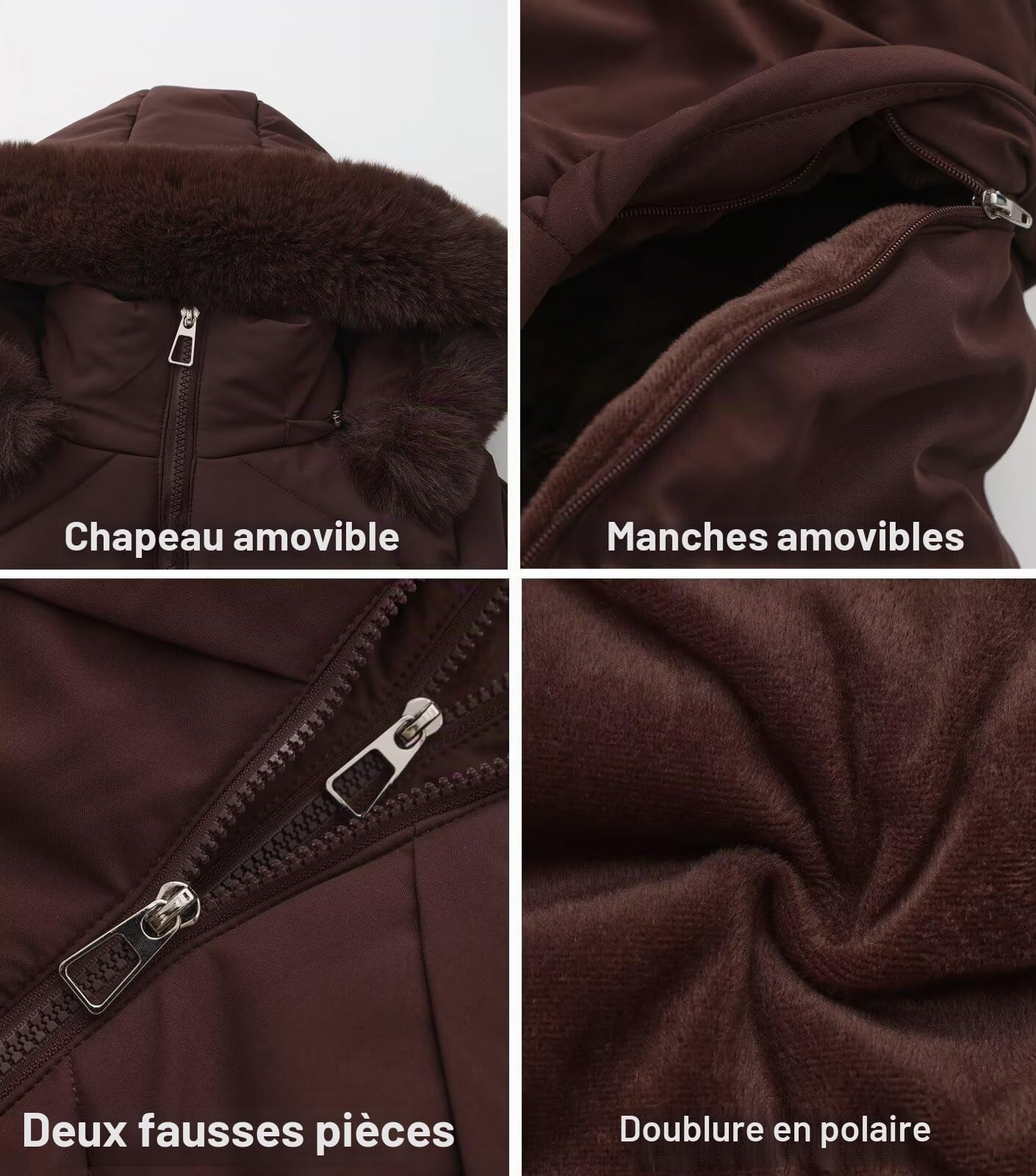 Vestes légères d'hiver pour femmes 2 en 1 Doudoune courte sans manches Gilet sans manches pour femmes Manteau matelassé chaud à capuche Vêtements d'extérieur tendance
