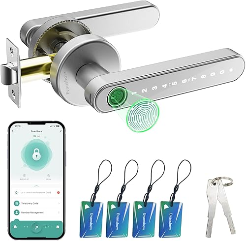 Cerradura de puerta inteligente con perilla, cerraduras de puerta de entrada sin llave con asa, perilla de puerta de huellas dactilares para