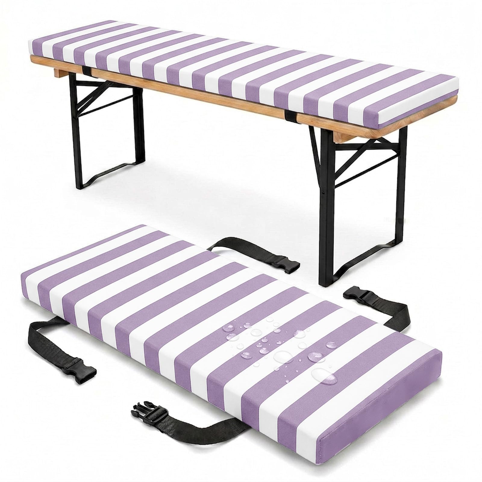PTKG Bench Cushion Outdoor Lightweight & Durable Thickness 3cm Picnic Bench Cushions Removable Cover Water-Repellent Wooden Bench Kitchen Chair Cushions Patio, Dining,Purple,120x30x3cm