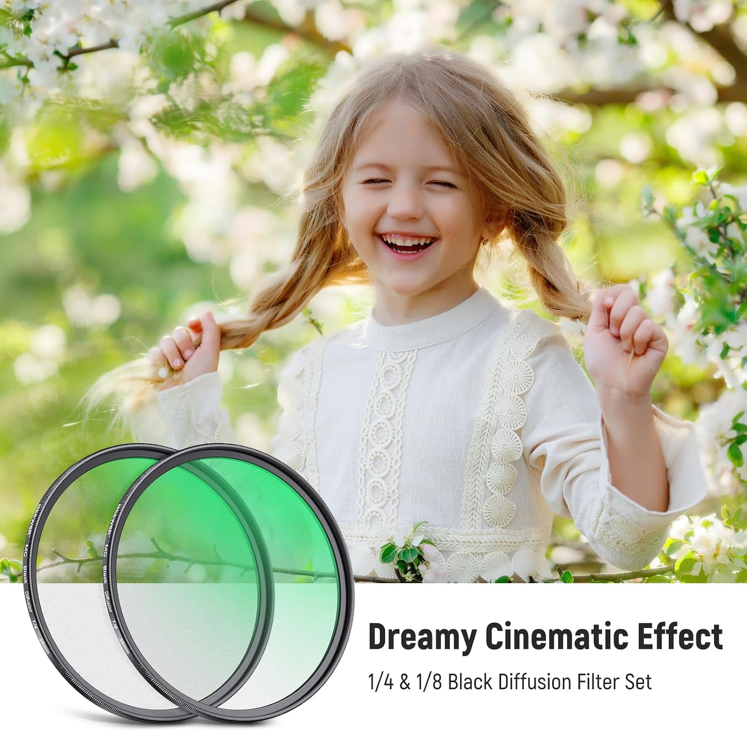 NEEWER 58mm 1/4 & 1/8 Black Diffusion Filter for Mist Cinematic Effect (2 Pack), Multicoated Filter Set for Portrait Photography Video with Storage Case & Cleaning Cloth