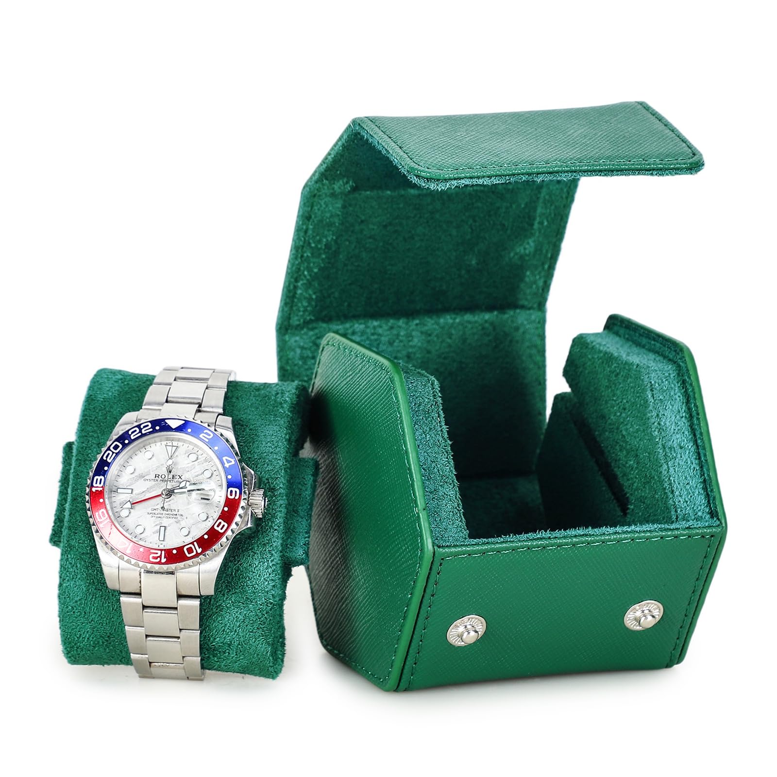 Hiram Étui de voyage en cuir Saffiano fait à la main pour montres et bracelets (vert)