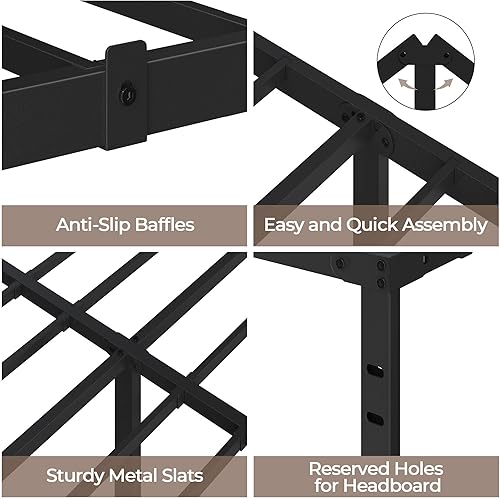 Miniatura 6 de Yaheetech Base de cama de tamaño matrimonial de 14 pulgadas, plataforma de metal duradera con soporte de acero resistente, base de colchón