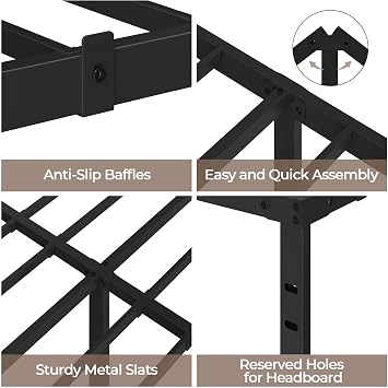 Yaheetech 14 Inch Queen Size Metal Platform Bed Frame, Black Iron Slats