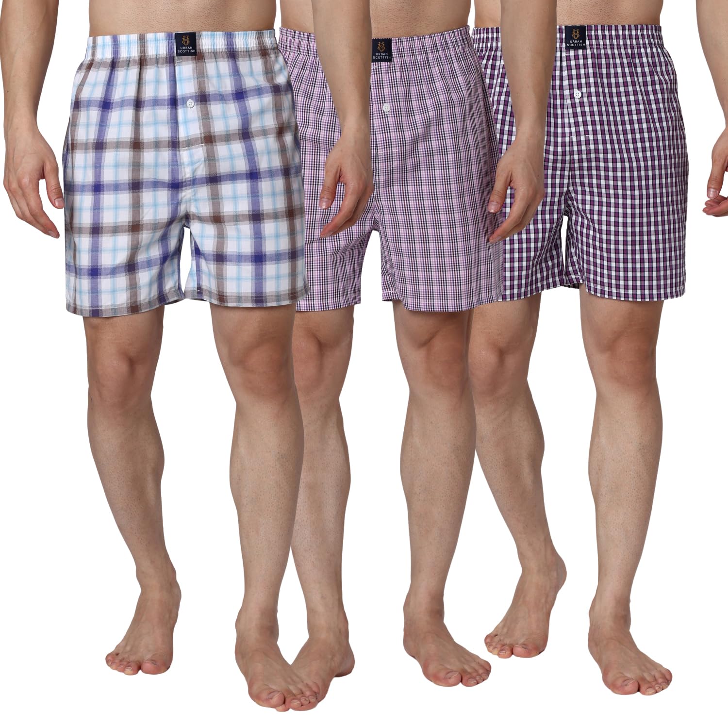 urban scottish Men's Boxers | 100% Cotton, Checks, Multicolor | Regular Fit, Mid Rise, Outer Elastic | Pack of 3-picture-44