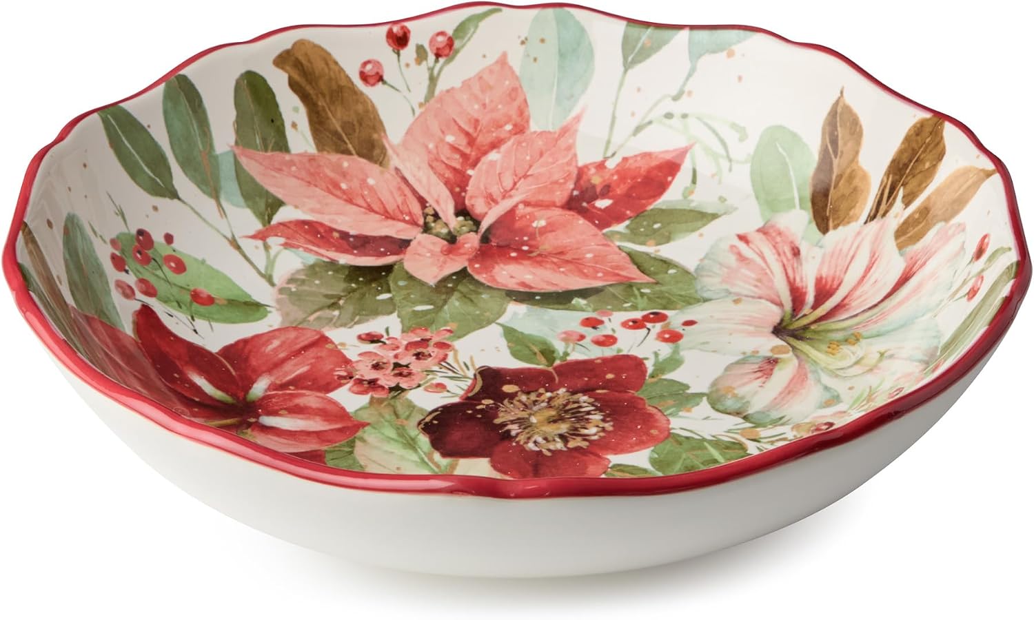 Certified International Winter Blooms Holiday Serving Bowl – 13" x 3" Large 128 oz Bowl with Floral Christmas Design – Dishwasher Safe Festive Bowl for Salads, Pasta & Shared Dishes