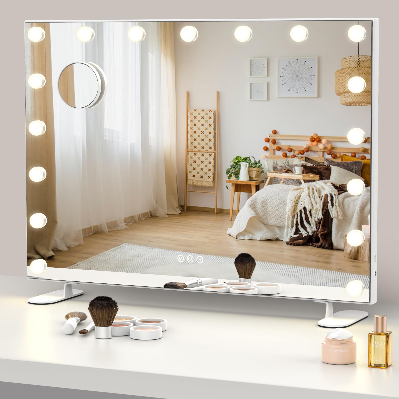 ADDCOLOR Hollywood Espejo Maquillaje con Luz, Espejo Pared con 17 Bombillas LED y 3 Modos de Iluminación Ajustables, Espejo Grande con USB Puerto de Carga (80 * 19 * 63 CM)