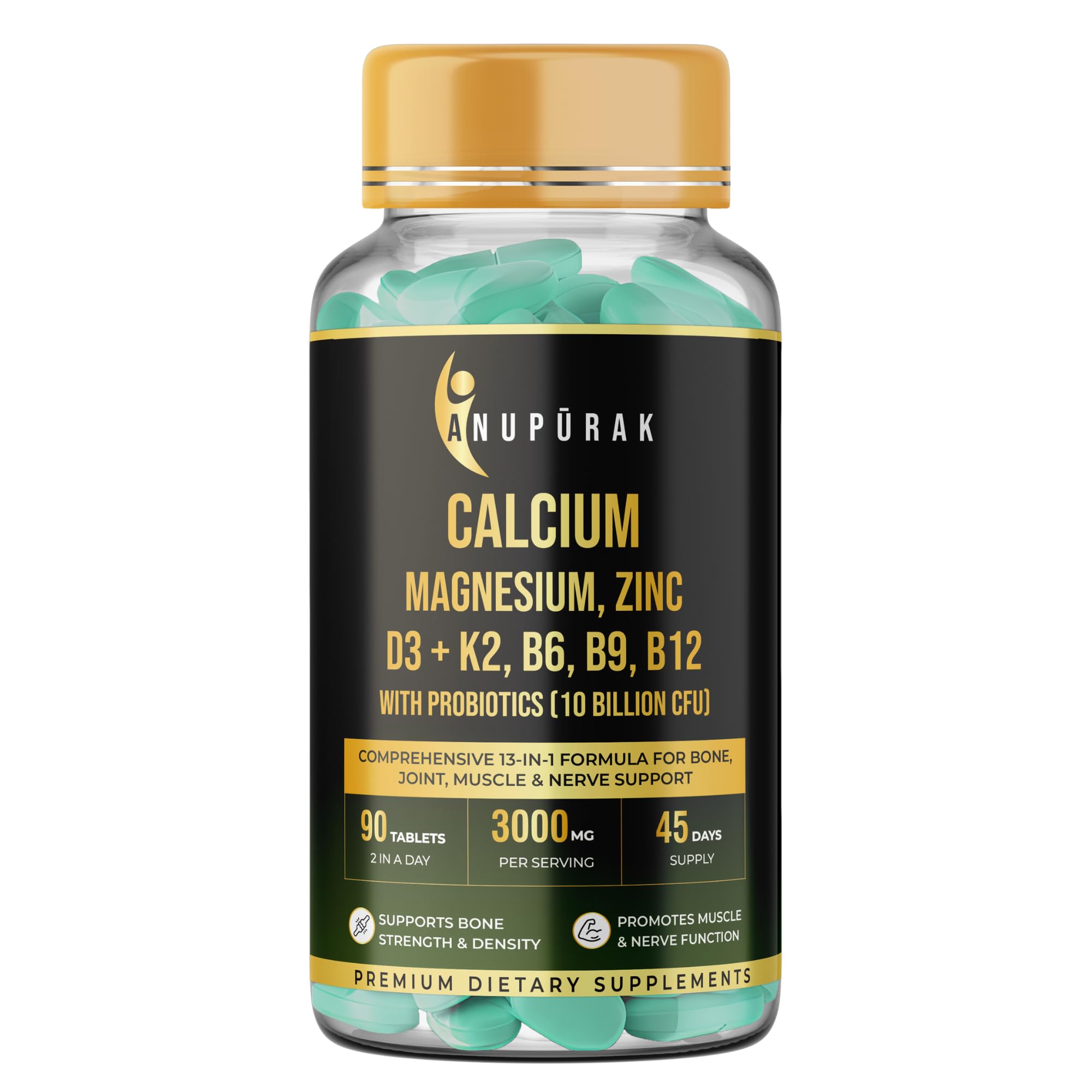 Calcium and Vitamin D3 Tablets | 15 Actives: Calcium Magnesium Zinc with K2 MK-7 & Probiotics | Gentle on Stomach · High Absorption | Bone Health Supplement | 180 Veg Tablets (90 Days) — Amazon image 10