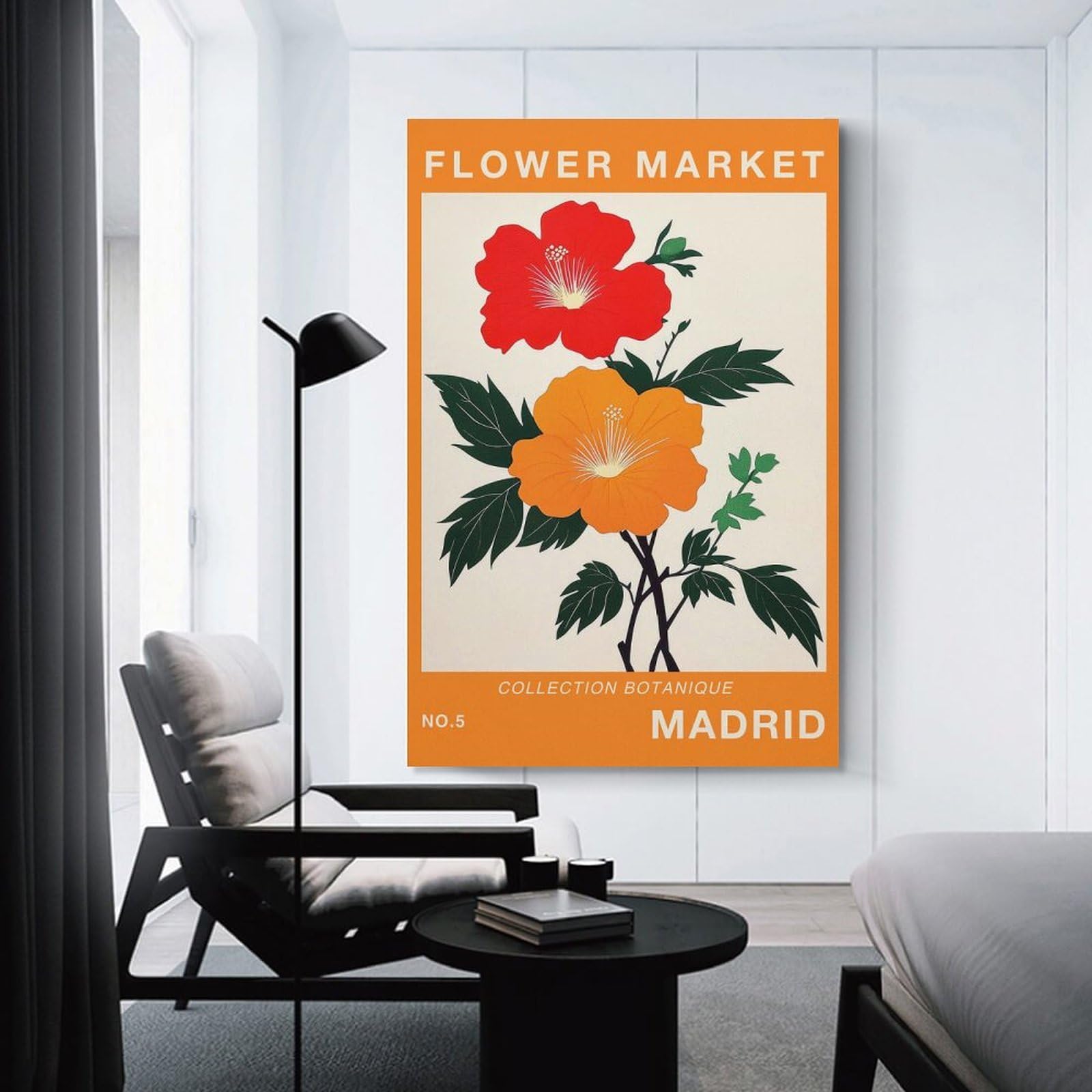 Junmoney Hanging Wall Art Flower Market Madrid Travel Poster, 12x18inch(30x45cm), for Wall Displays, Bedrooms Or Room Updates, Wall Decor Suited to Curated Displays