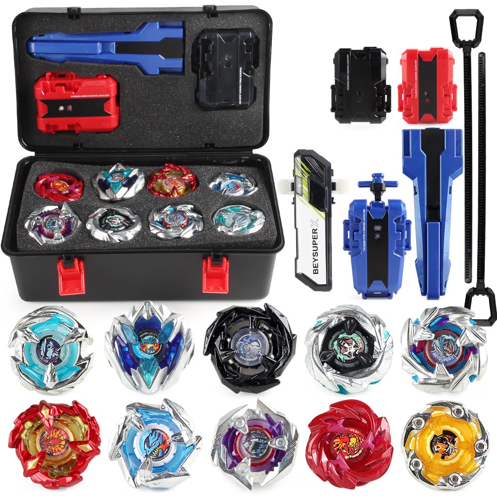 Daoyehsy Battling Top Burst Launcher Game Set, 10 Spinning Tops Burst Gyros 3 Launchers with Storage Box Great Birthday Present for Boys Age 6 8 10+