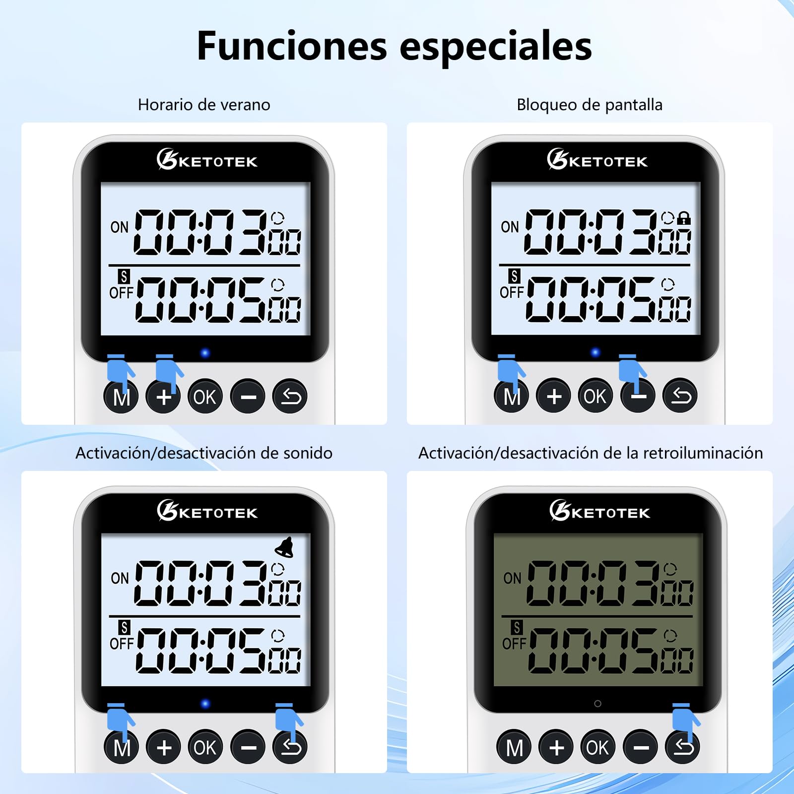 KETOTEK KTTS02 Temporizador digital con retroiluminación, interruptor de ciclo continuo, cuenta regresiva, temporizador interno para lámparas, acuario (16 A, 230 V, 3680 W)