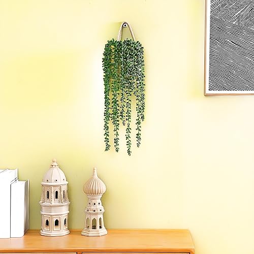 Miniatura 6 de Umigy Paquete de 2 cestas de cuerda para colgar en la pared con 4 cuerdas de perlas de imitación de yute para plantas colgantes con suculentas