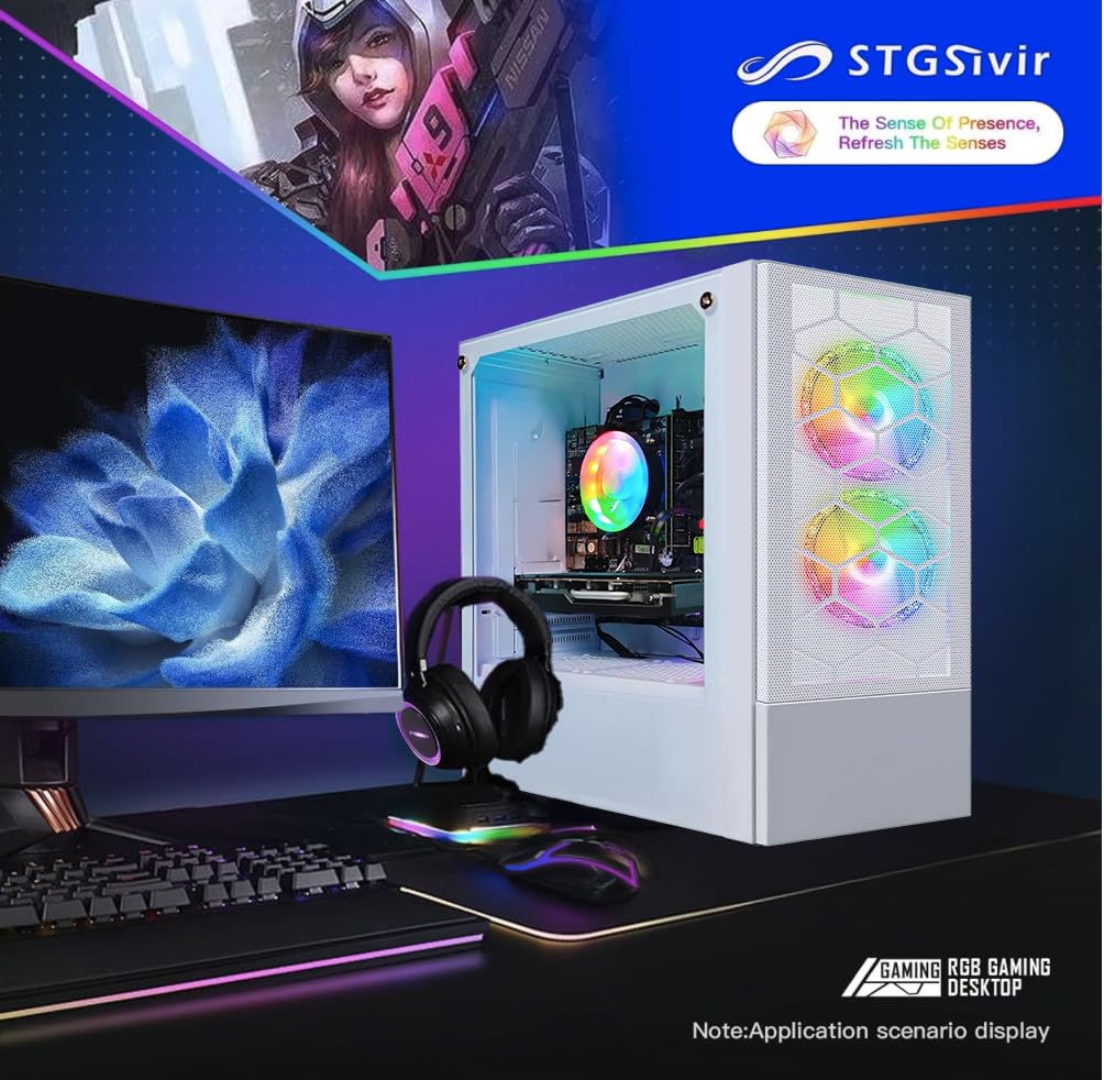 STGsivir PC Gaming, Ryzen 5 3400G, Vega 11,16G DDR4,512G SSD | Ordenador Gaming para Streaming, Edición de Video, Tareas, hasta 4.2 GHz, WiFi 6, BT 5.0, HDMI, Win11 Pro, ARGB