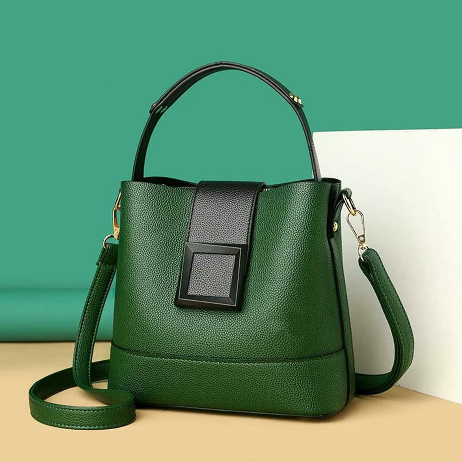 Borse Borsa A Secchiello Elegante in Pelle Pu da Donna - Mano Tinta Unita con Fibbia, Tracolla Convertibile E Tracolla-Rosso