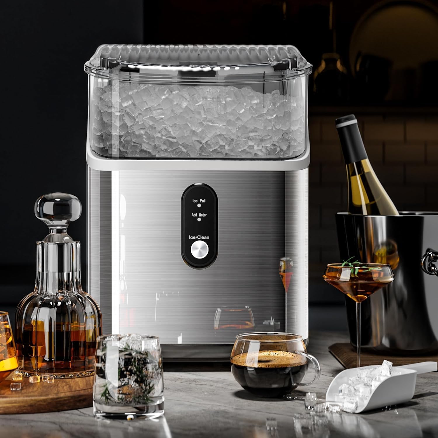 Nugget Ice Maker Countertop With Chewable Ice, 35lbs/Day, Portable Ice Maker Countertop With Handle, One-Click Operation, Compact Design Crushed Pellet Ice Maker For Home & Kitchen(Green) on Fridge.com - View 3