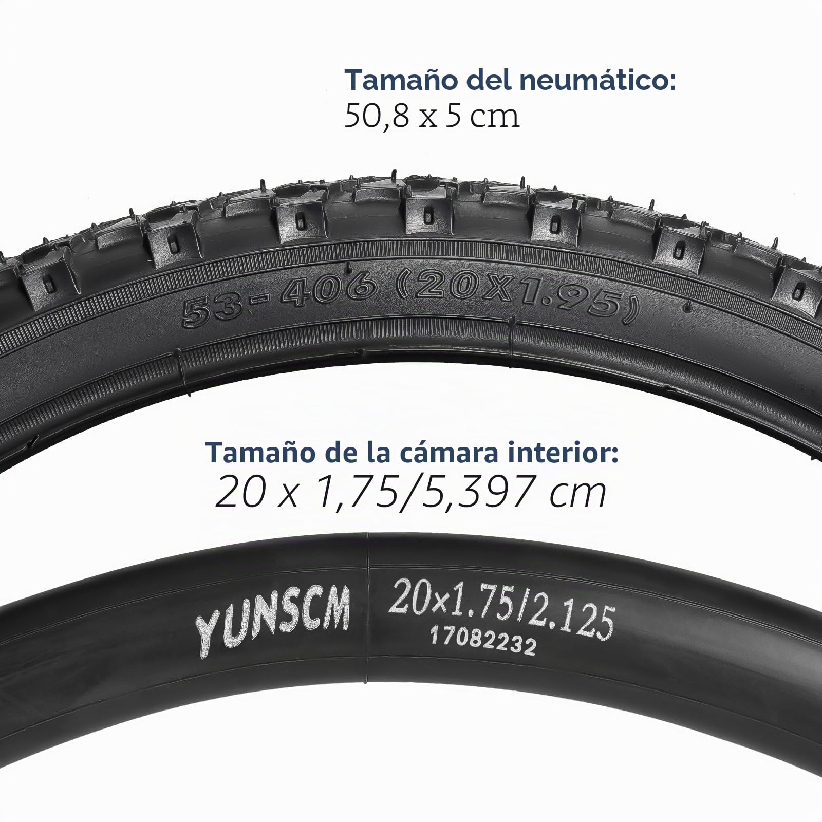 YunSCM 2 neumáticos plegables de 20 pulgadas, 20 x 1,95 pulgadas, 2 unidades, tubo de 20 pulgadas, válvula AV32 mm, compatible con 53-406, bicicleta de montaña, bicicleta de carretera, bicicleta de