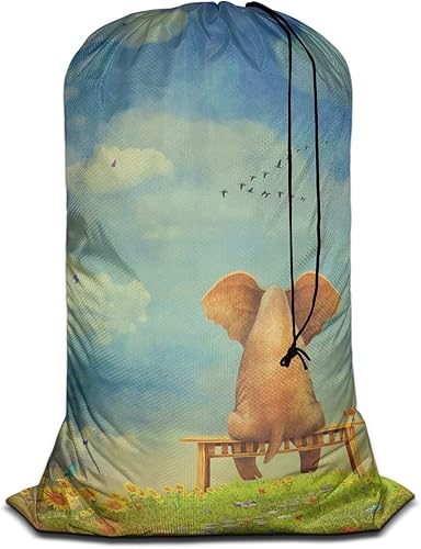 Swono Cute Elephant - Bolsa grande de viaje para lavandería, húmedaseca, bolsa de ropa sucia para gimnasio, natación, yoga, nube azul