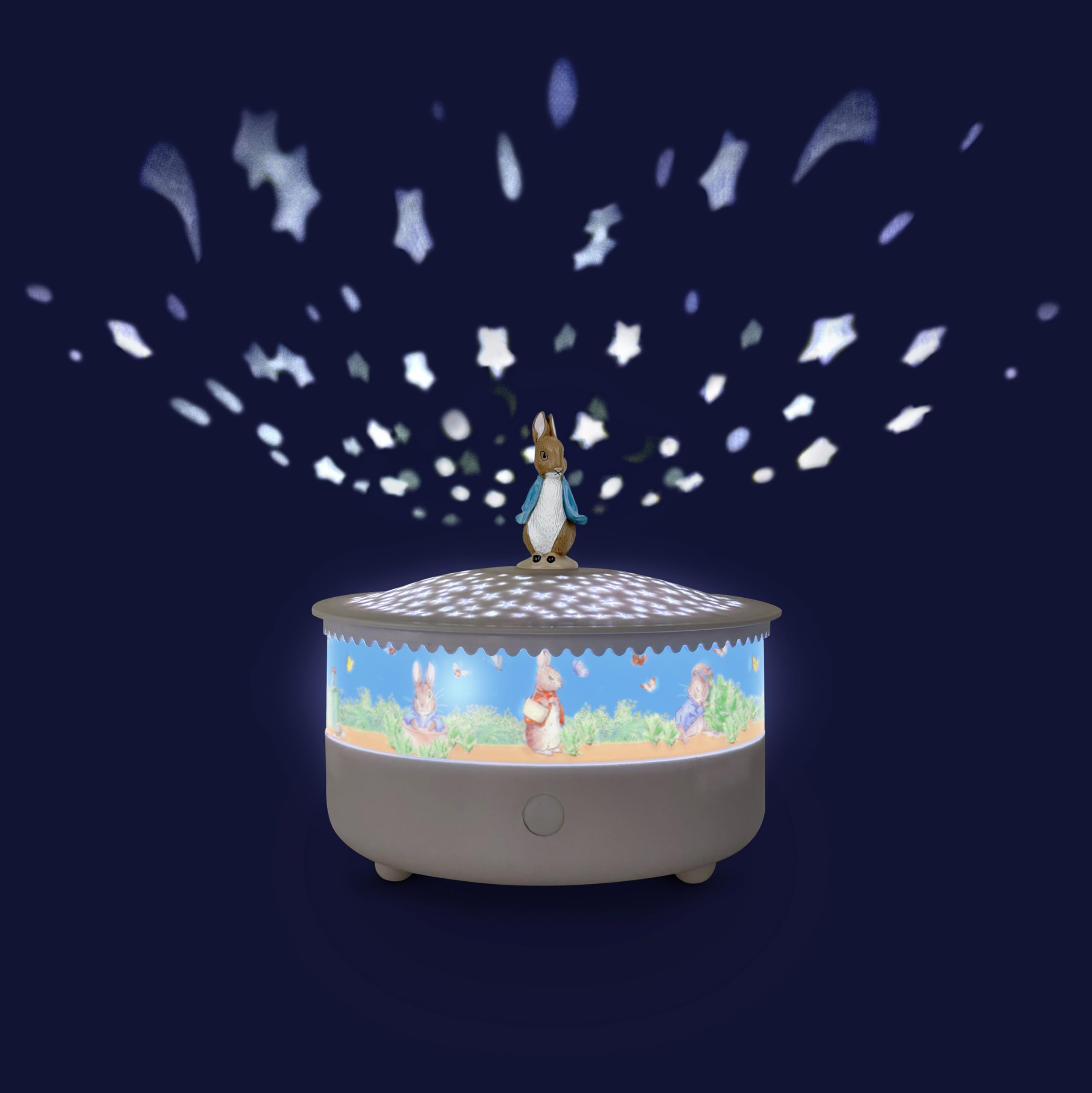Trousselier - Lampka nocna - Gwiazdy Projektor Kamień Królik © 14 Cm - Muzyczne - Wykrywanie Płaczu - Akumulator USB