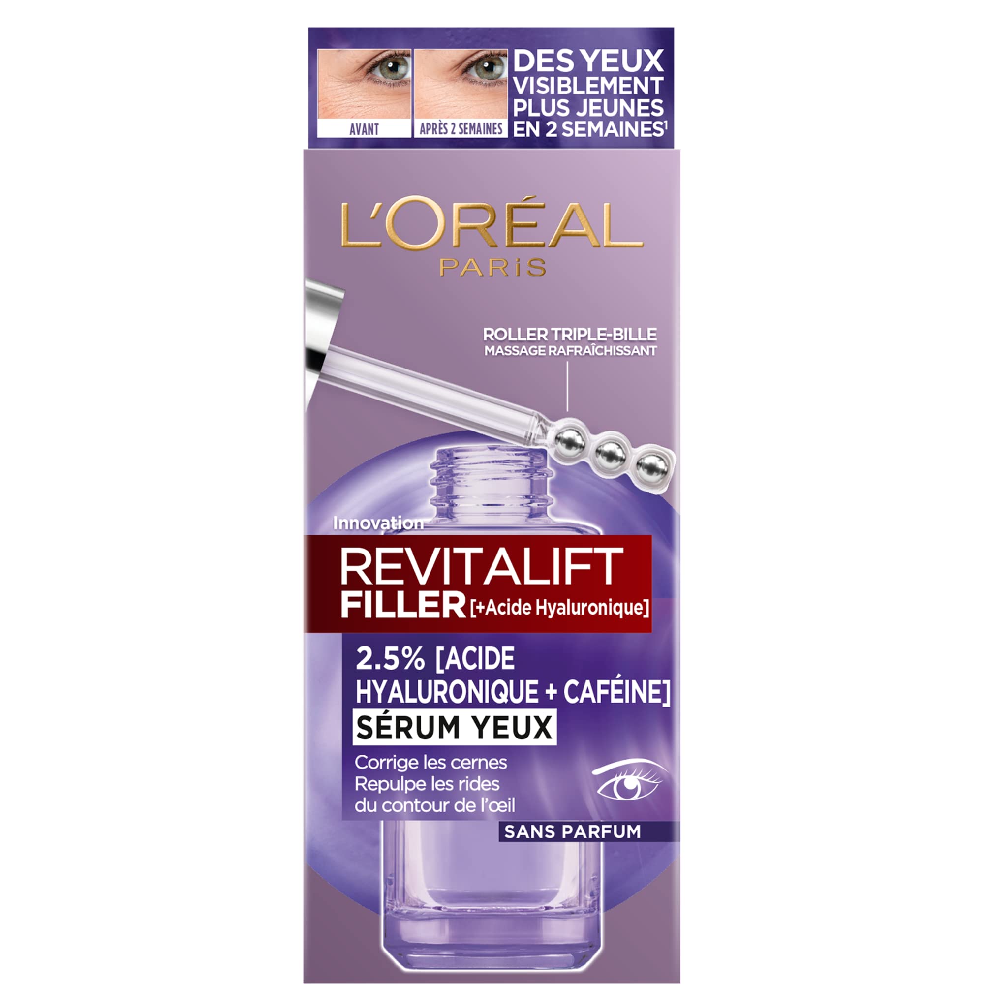 L'Oréal Paris, Eye Contour Serum, Anti-Wrinkle, Anti-Puffiness & Concealer, With Pure Hyaluronic Acid and Caffeine - Image 2