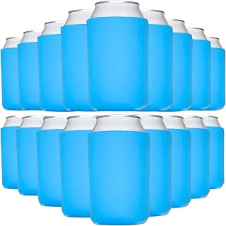 TahoeBay Bulk Blank Beer Can Cooler Sleeves (100-Pack) Sublimation Blanks for Vinyl Plain Soft Foam Can Sleeves Coolers for Soda Cans & Bottles Black, White, Assorted Solid Color (Neon Blue)