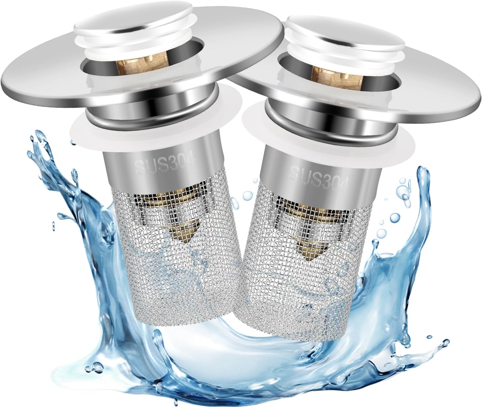 2 Pack Bathroom Sink Stopper, 2 in 1 Pop Up Bathroom Sink Drain Strainer with Hair Catcher Basket, Universal Wash Basin Drain Stopper for 1~1.5 Inch Drain Holes, Sink Drain Filter Anti-Clogging