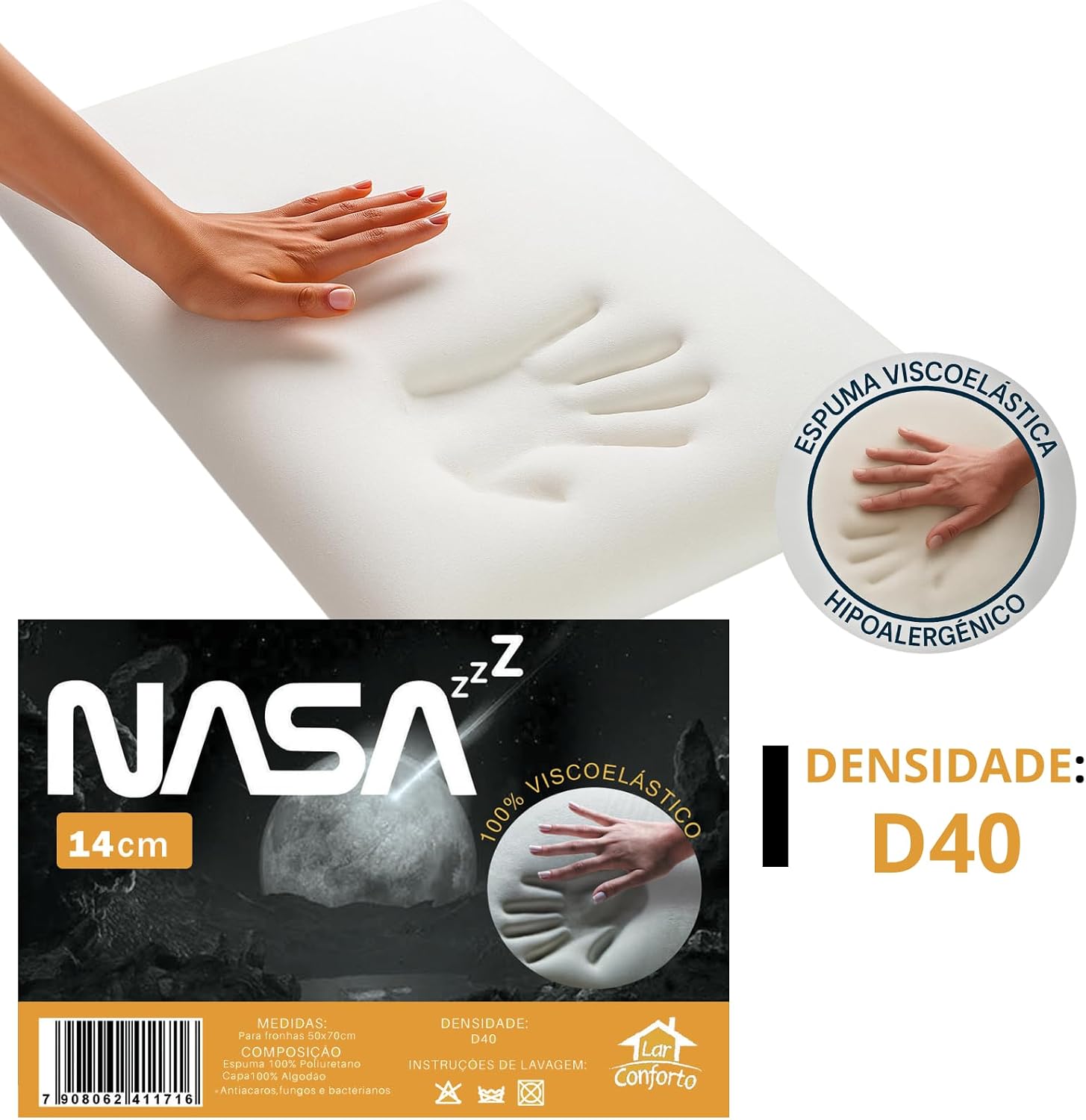 Travesseiro Nasa Z Alto - Capa Com Zíper 100% Algodão 200 Fios Viscoelástico Antifungos - Lar Conforto Travesseiro Nasa Z Alto - Capa Com Zíper 100% Algodão 200 Fios Viscoelástico Antifungos - Lar Conforto
