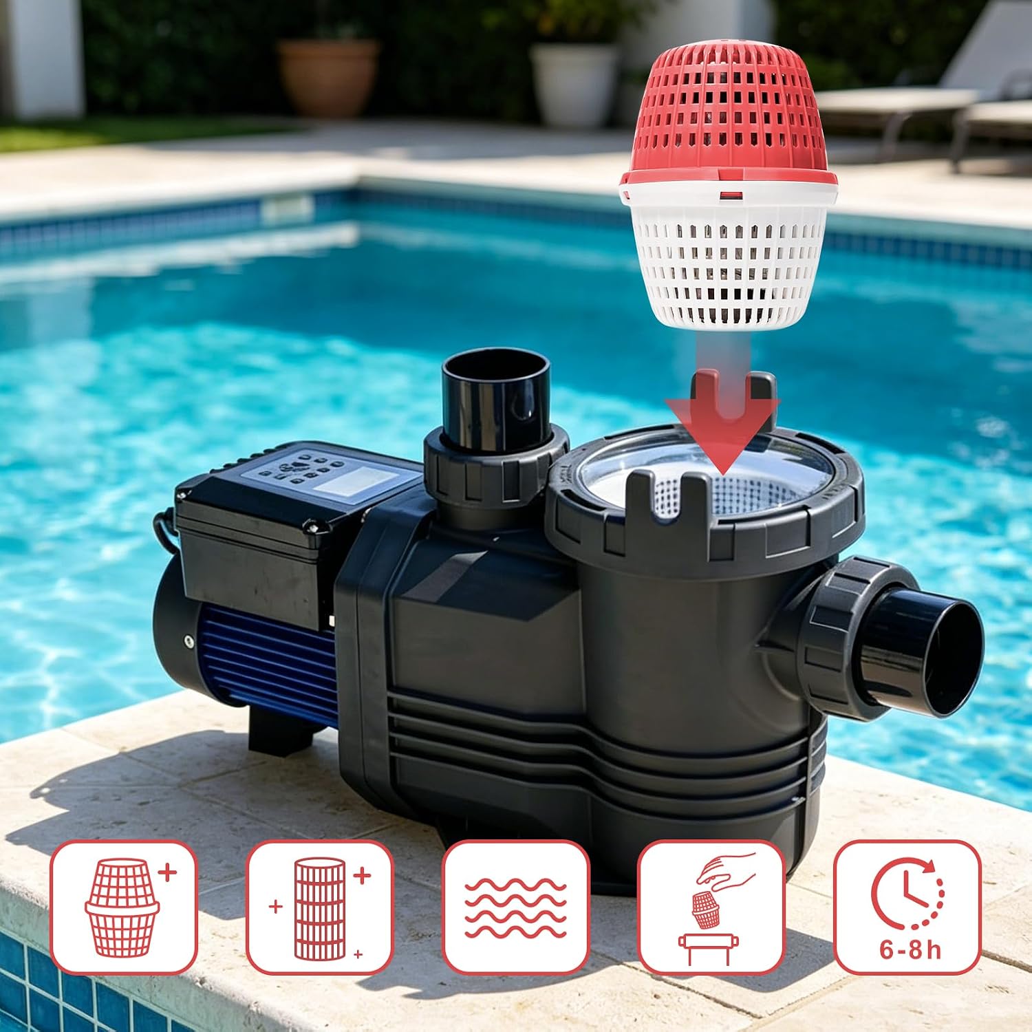 Pool Cartridge for 2.5K–5K Gallon Pools, Lasts up to 6 Months, Red & White