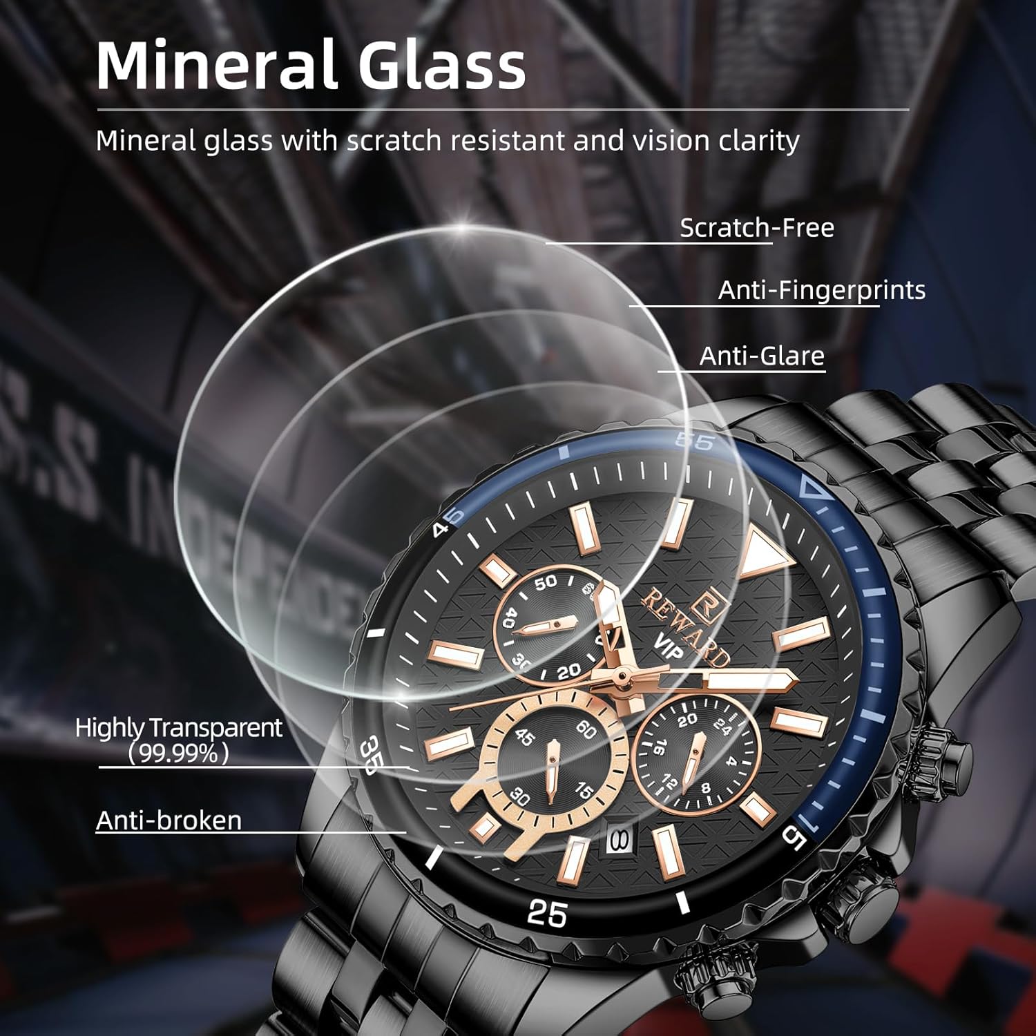 REWARD Men's Wrist Watches Fashion Business Dress Stainless Steel Wristwatch for Men (Chronograph/Waterproof/Luminous/Date) Sport Mens Quartz Watch Black/Silver/Blue/Green - Image 8