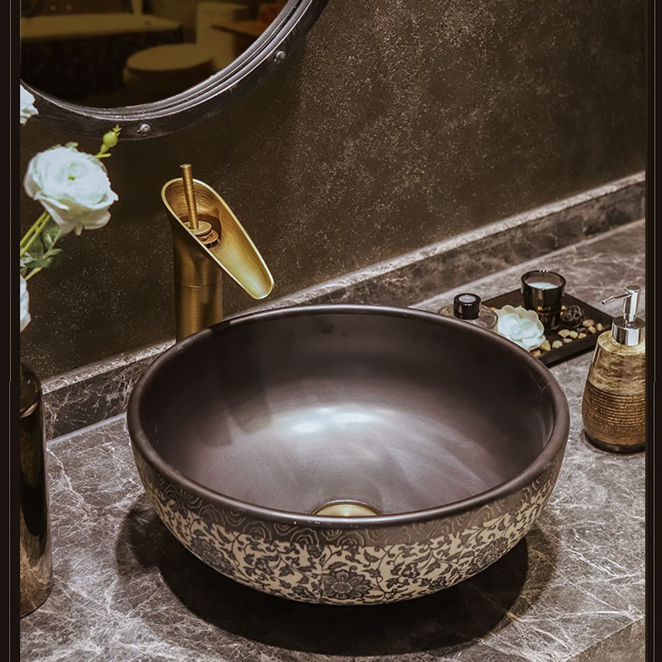 Umywalka Nablatowa, Umywalka Łazienkowa Nablatowa Z Porcelany, Ceramiczna Umywalka Artystyczna Z Kranem I Odpływem