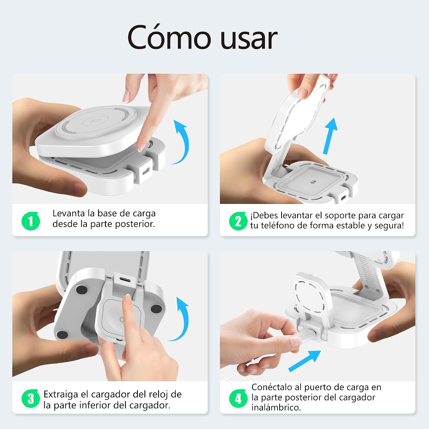 Carga inalámbrica 3 en 1 para Apple Dispositivo, Mini Estación Carga Plegable para Magsafe para iPhone 17/Air/16/15/14/13/12 Serie, Apple Watch Serie y AirPods Pro/2/3/4(Adaptador Incluido) (Blanco) 3