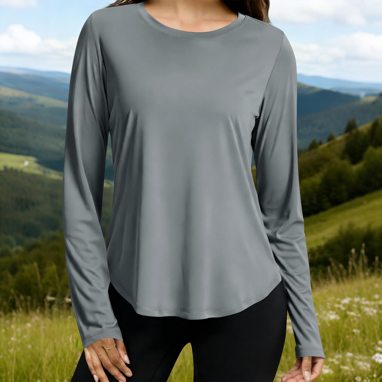 Camicia sportiva da donna a maniche lunghe da corsa Top ad asciugatura rapida traspirante protezione solare fitness palestra allenamento t-shirt leggera girocollo tinta unita escursionismo yoga