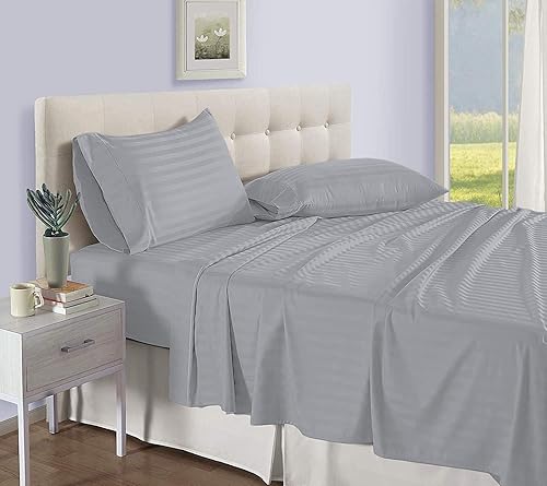Miniatura 3 de Queen Light Grey Stripe Sheet Set - Luxury Hotel Quality 1500 Thread Count Bedding Sheets  Pillowcases - Ultra Soft Breathable  Cooling Bed Sheets -