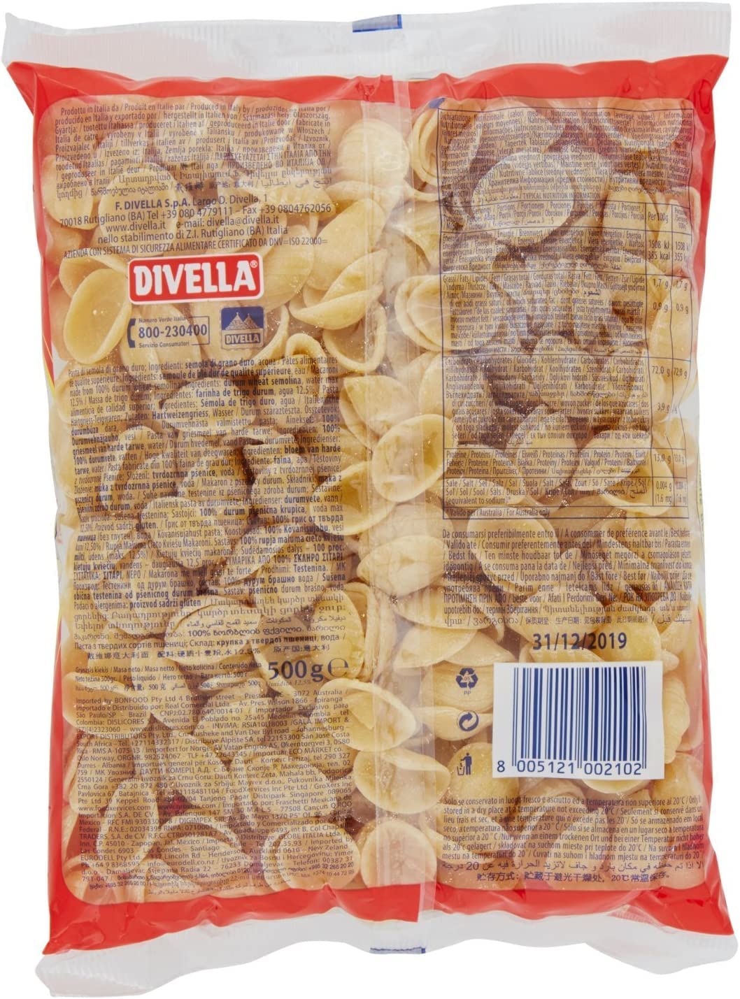 10 x Pasta Divella 100% Italiano N° 86/b Orecchiette 500 gr