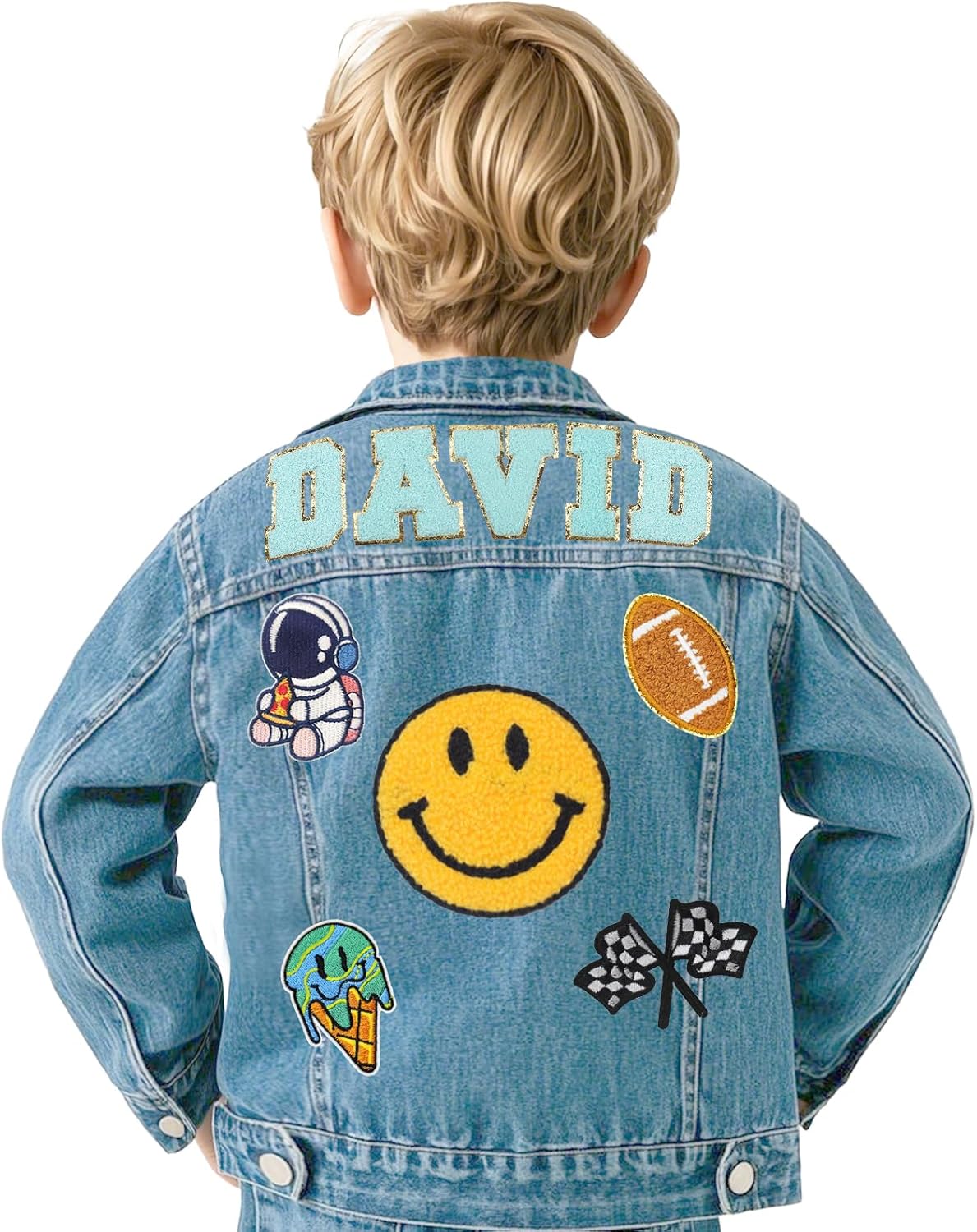 Cyphart Custom Patch Jean Jacket for Boys with Name- Personalized Boys Spring Outerwear- Birthday Easter Gifts for 1-8 Years Old Boy- Toddlers Denim Jacket