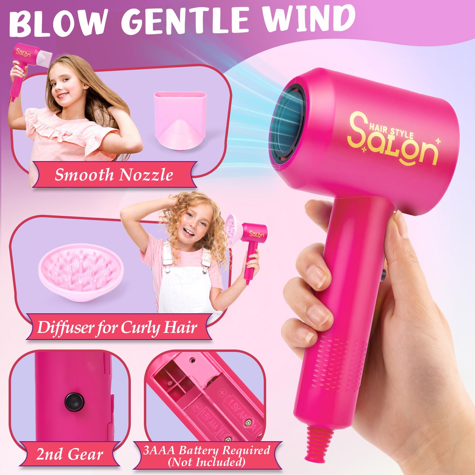 G.C Testa Bambola da Truccare e Pettinare Giocattoli Bambina 4 5 6 7 8 Anni con Asciugacapelli Smalto Pelabile Unghie Trucchi Corona Accessori per Capelli,Set Parrucchiera Bambina Regalo Compleanno