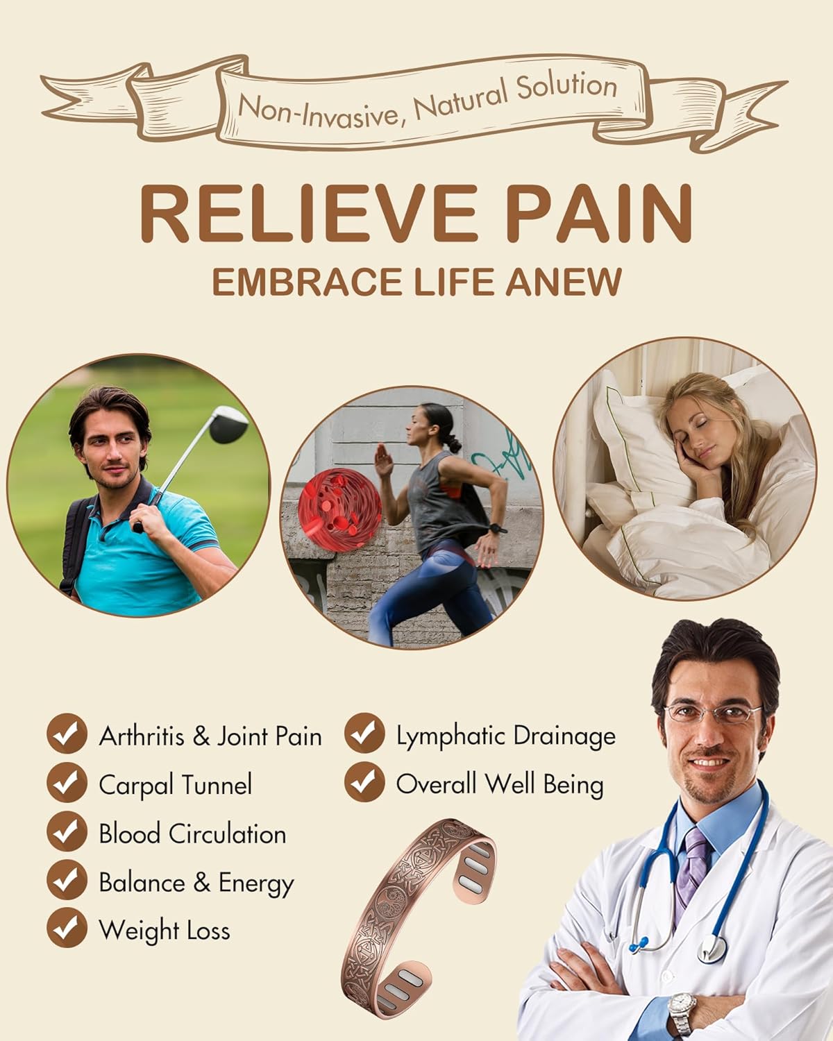 Feraco Copper Bracelet for Men, 5X Ultra Strength Magnetic Cuff Bangle with 5000 Gauss Neodymium Magnets, 99.99% Pure Copper Jewelry Gift, Adjustable - Image 5