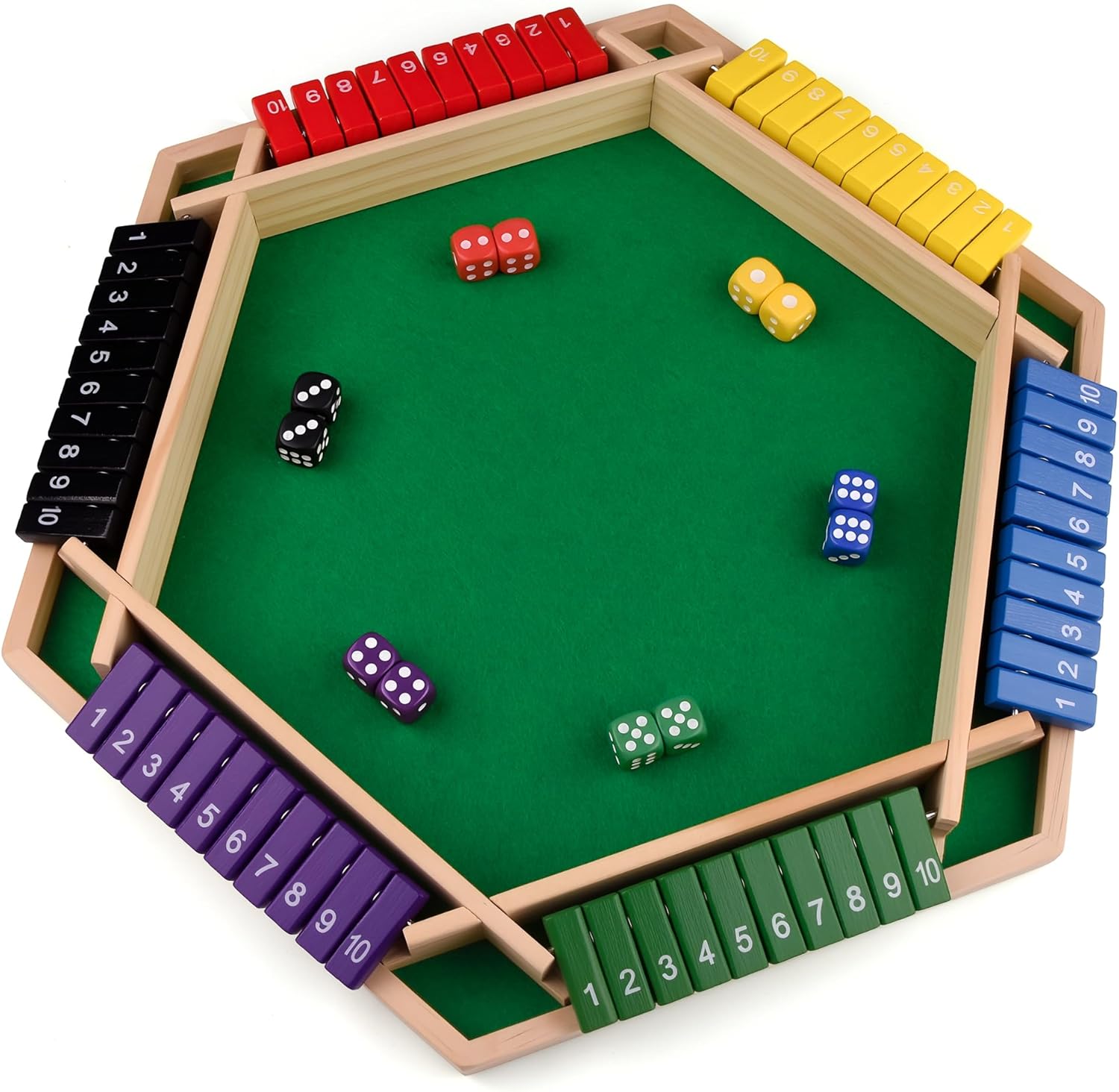 1-6 Players Shut The Box Dice Game, 10 Numbers Traditional Wooden Pub Bar Board Gam for Classroom, Party, or Pub