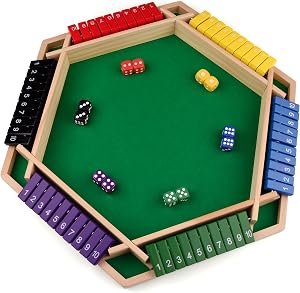1-6 Players Shut The Box Dice Game, 10 Numbers Traditional Wooden Pub Bar Board Gam for Classroom, Party, or Pub