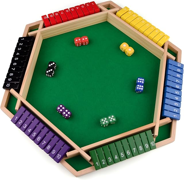 1-6 Players Shut The Box Dice Game, 10 Numbers Traditional Wooden Pub Bar Board Gam for Classroom, Party, or Pub