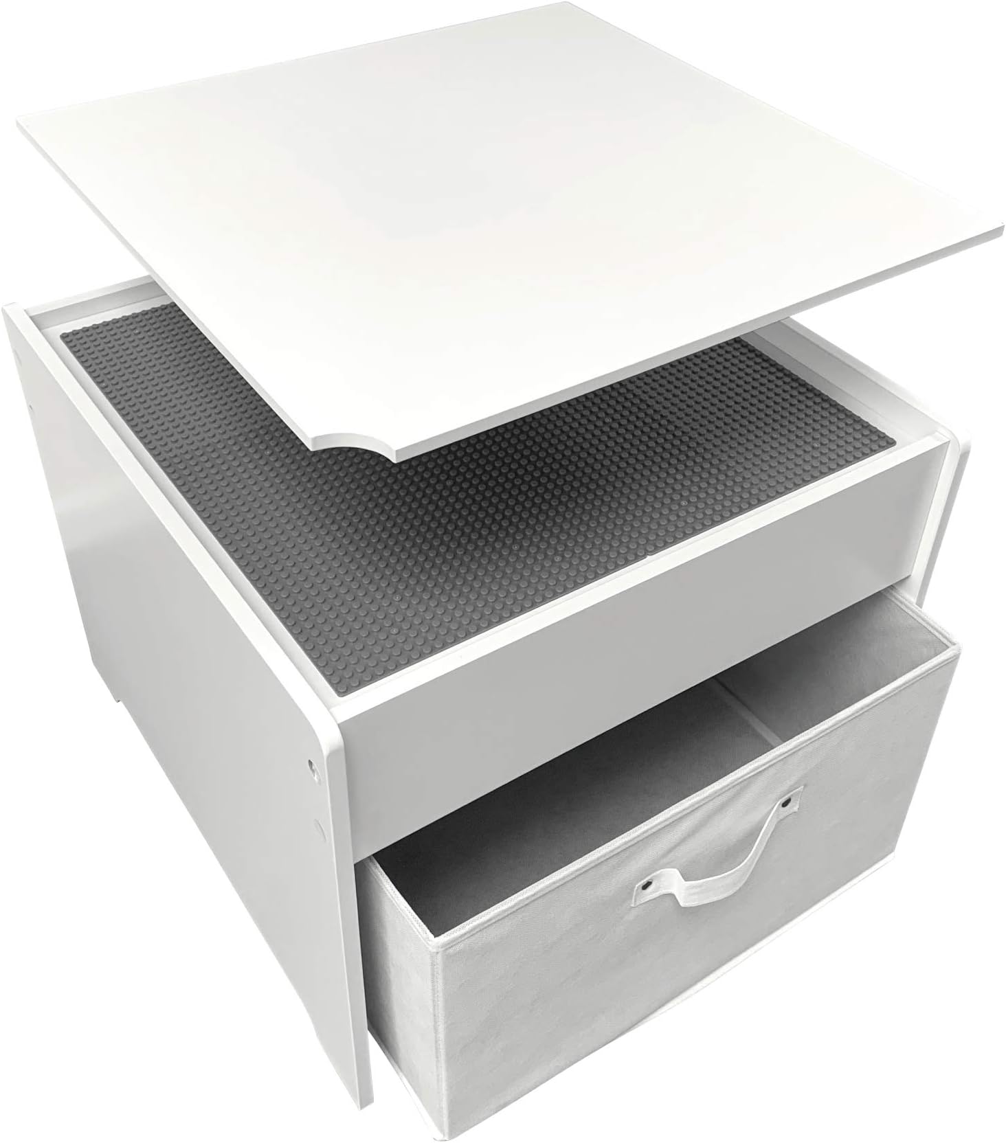 Fridakids 2 in 1 MDF Wooden Play Table Building Blocks Compatible with Storage Box Plates: (Grey)