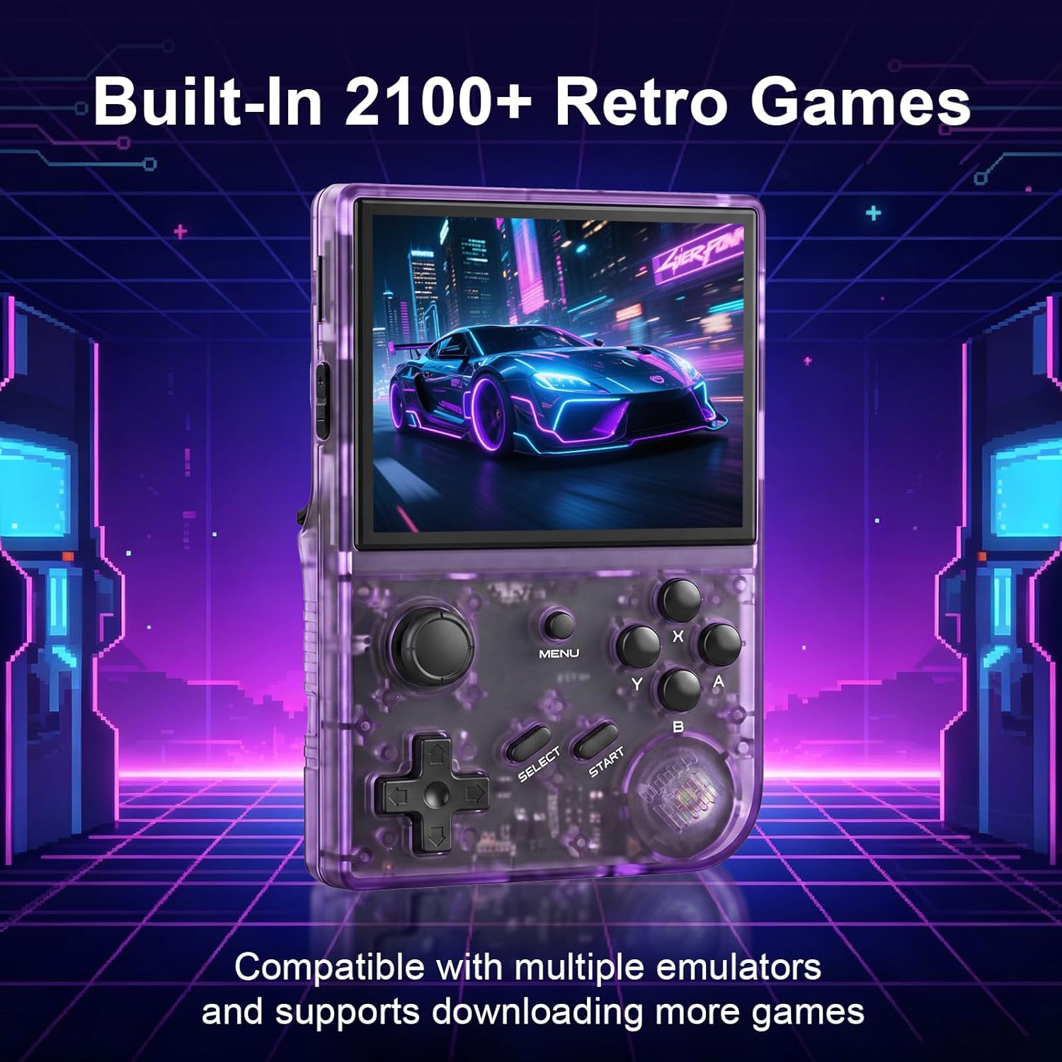 Retro Handheld Game Console with 2100+ Built-in Games, 64GB TF Card, 3.5-Inch IPS Display, Joystick and Trigger Buttons, Tempered Glass Screen, 2000mAh Battery