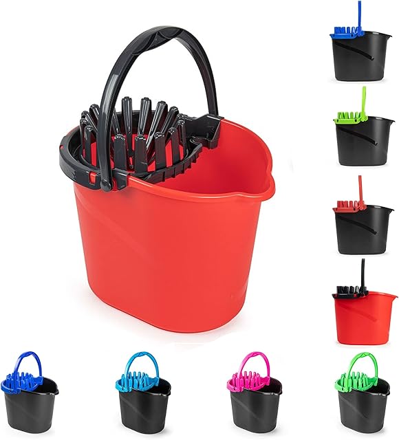 PLASTIFIC 14L Strong and Durable Plastic Bucket with Carry Handle - Wringer Power Mop Bucket, Easy Mop Cleaning Suitable for Home, Clip to attach mop to wringer and Office (Red Mop Bucket)