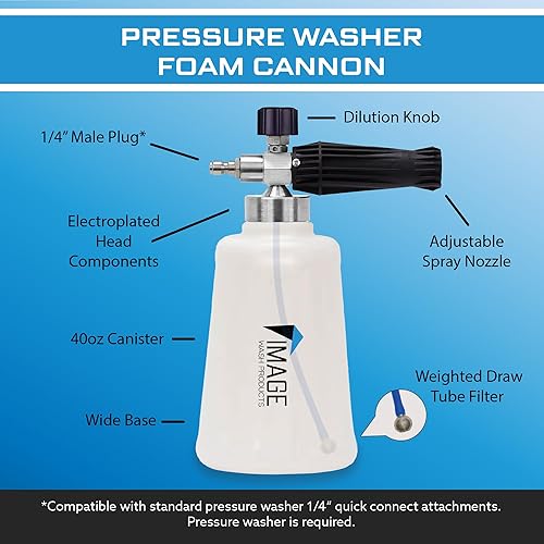 Miniatura 2 de Image Wash Products Cañón de espuma de nieve para lavadoras a presión, base ancha, recipiente de 40 onzas, elección del detalle para lavado sin
