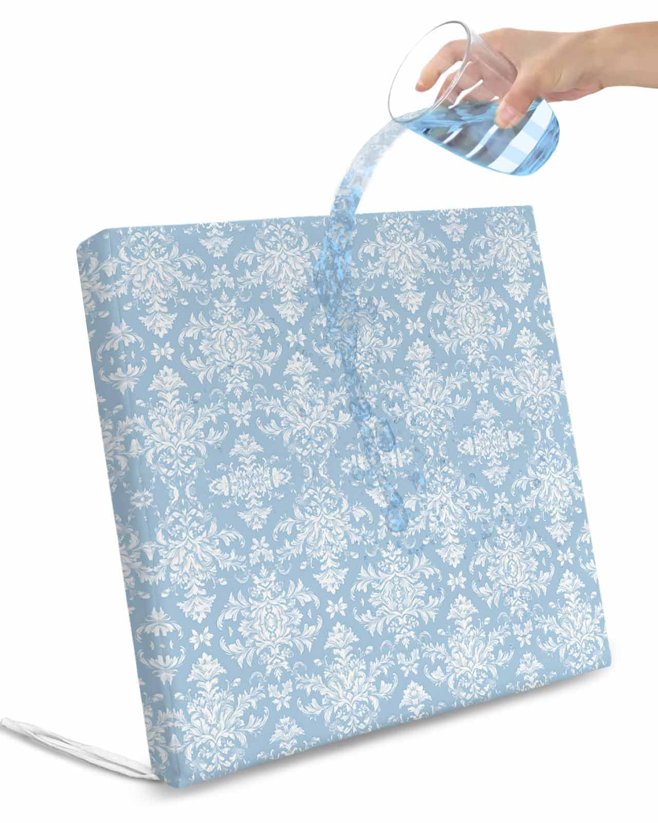 2 Pack Blue Boho Floral Waterproof Cushion Covers with Ties, Outdoor Patio Chaise Lounge Chair Seat Cushion Slip Covers Replacement(Only Cover) Ethnic Neutral Abstract Floral Texture 20