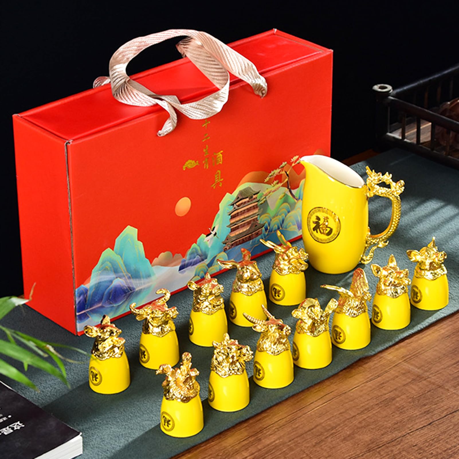 Verres à vin en céramique haut de gamme avec carafe dragon phénix pour dégustation de whisky