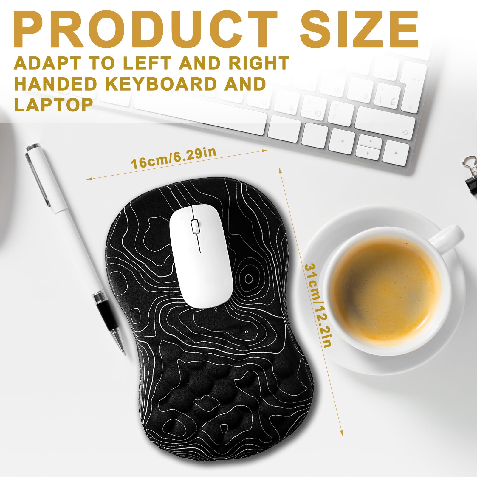 WLLHYF Ergonomic Mouse Pad Wrist, 2 in 1 Ergonomic Wrist Support with Massage Design Non-Slip Carpal Tunnel Pain Relief Wrist Rest Mousepad for Desk Computer Keyboard Set Wireless Mouse Pad